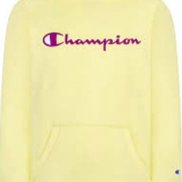 Champion Yellow Hoodie with Purple Logo | Fleece Lined Sweatshirt | Kids Size L - Picture 1 of 8
